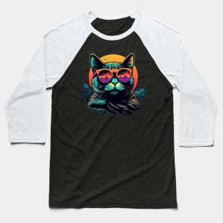 Retro Wave Chartreux Cat Shirt Baseball T-Shirt